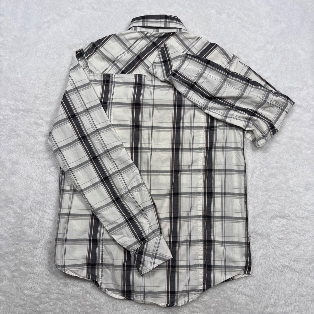 Western Button Shirt Men S White Black Plaid Pearl Snap Rodeo Cowboy Military - Picture 6 of 14